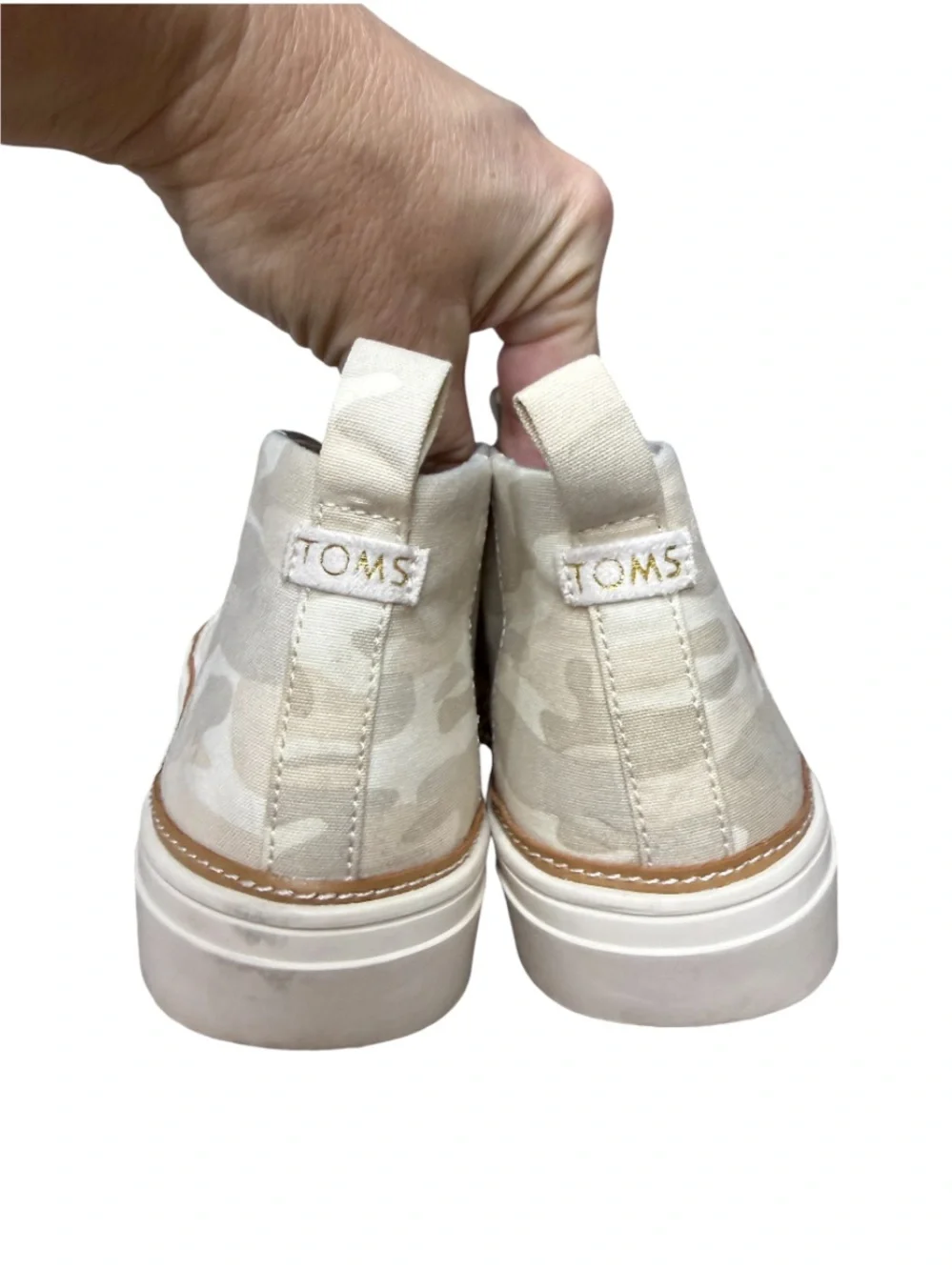 Toms Camo Slip On High Top Sneaker Booties Cream Beige